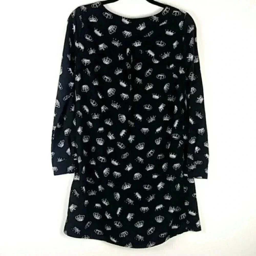 Thakoon for Design Nation Black Crown Print Long Sleeve Shift Dress XS